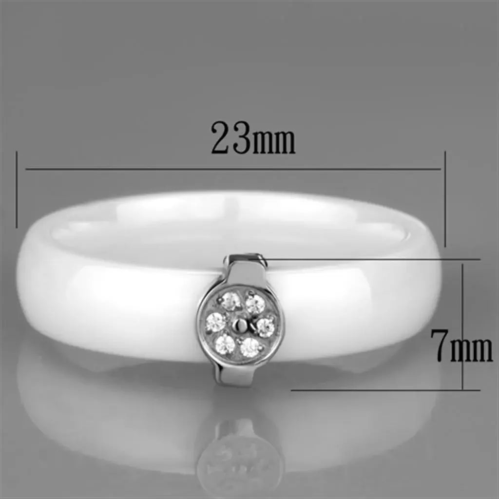 3W958 - High polished (no plating) Stainless Steel Ring with Ceramic in White - Alamode - Flyclothing LLC