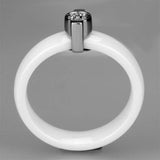 3W958 - High polished (no plating) Stainless Steel Ring with Ceramic in White - Alamode - Flyclothing LLC