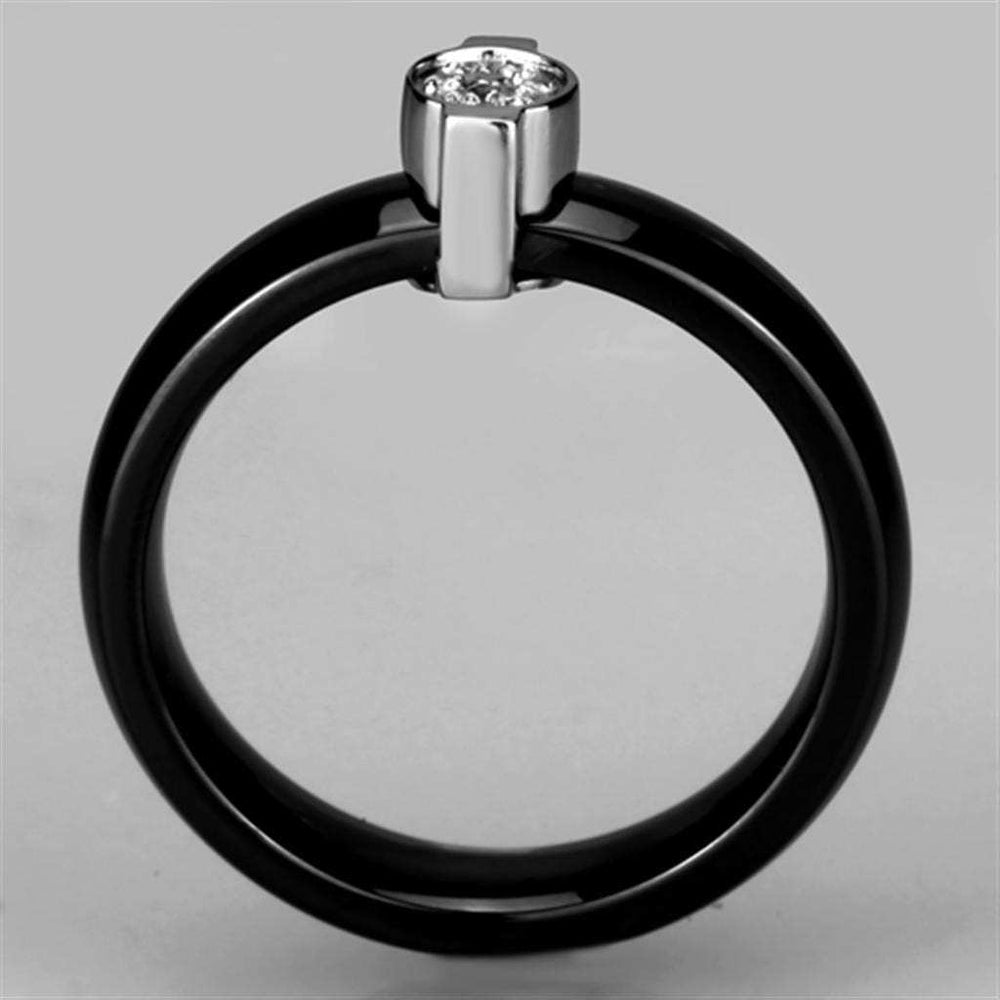 3W959 - High polished (no plating) Stainless Steel Ring with Ceramic in Jet - Alamode - Flyclothing LLC