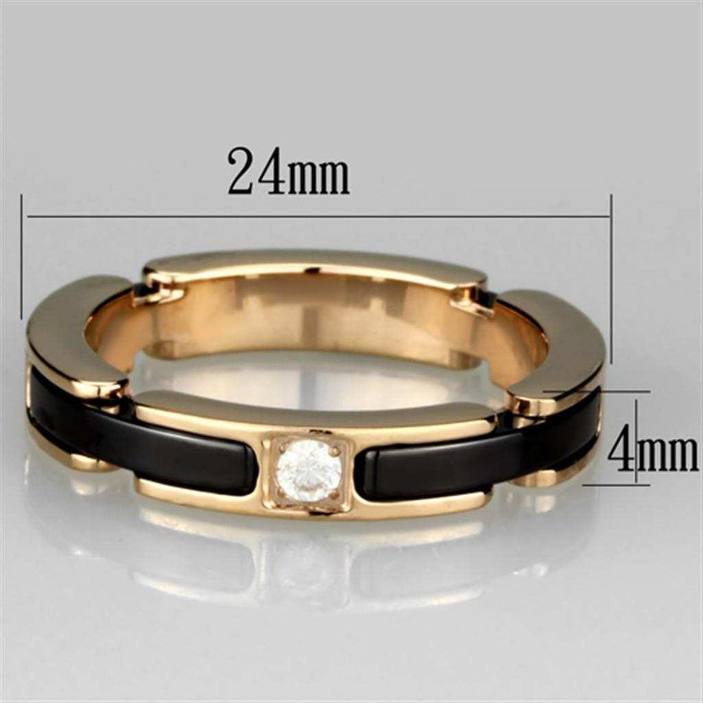 3W960 - IP Rose Gold(Ion Plating) Stainless Steel Ring with Ceramic in Jet - Alamode - Flyclothing LLC