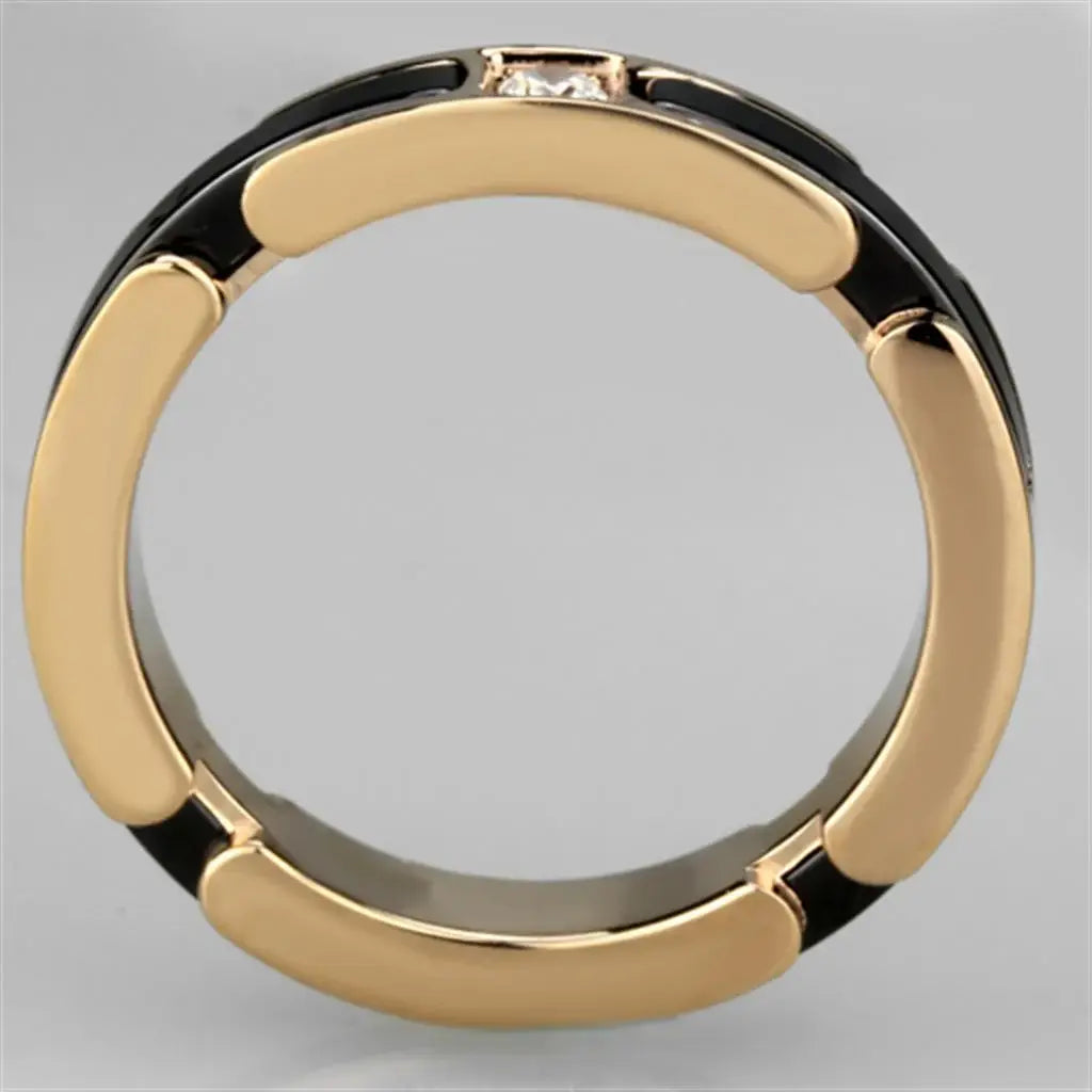 3W960 - IP Rose Gold(Ion Plating) Stainless Steel Ring with Ceramic in Jet - Alamode - Flyclothing LLC