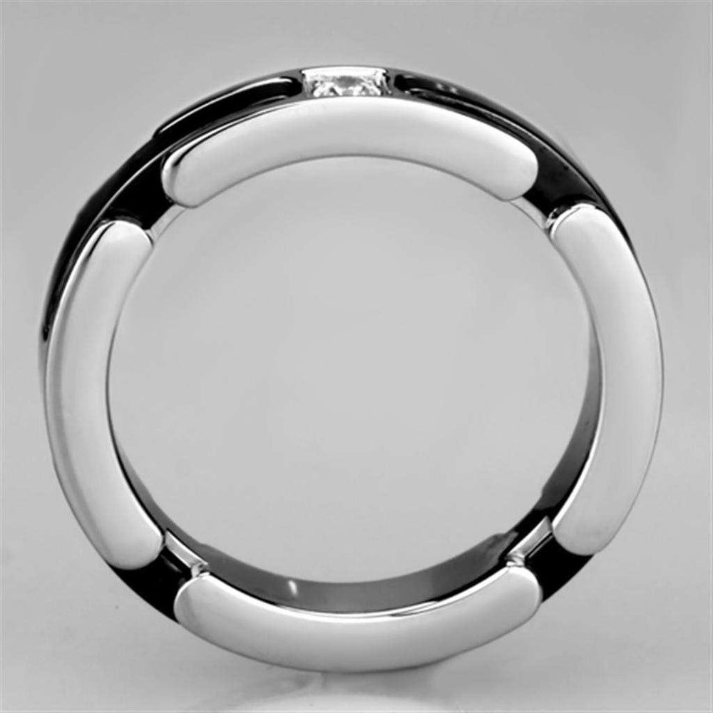 3W962 - High polished (no plating) Stainless Steel Ring with Ceramic in Jet - Alamode - Flyclothing LLC