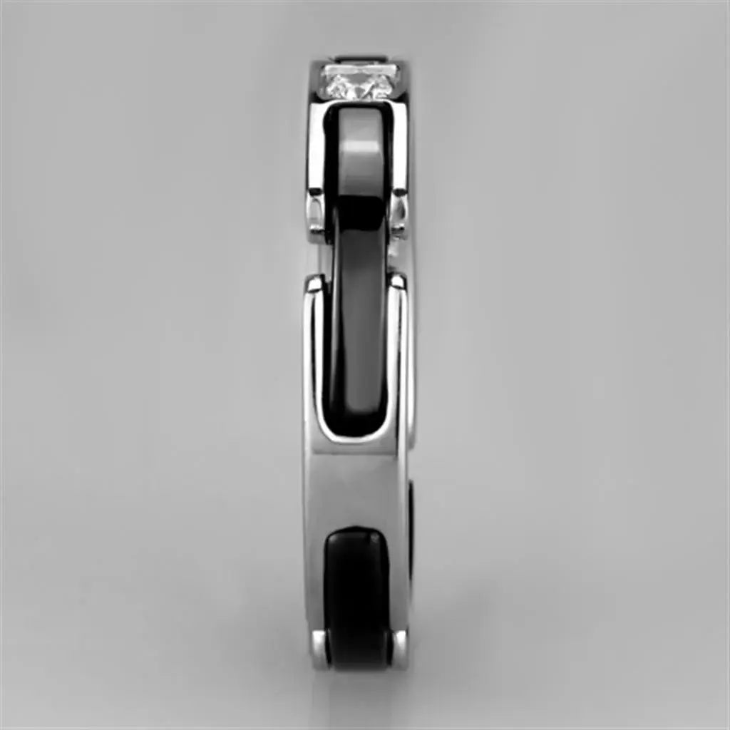 3W962 - High polished (no plating) Stainless Steel Ring with Ceramic in Jet - Alamode - Flyclothing LLC