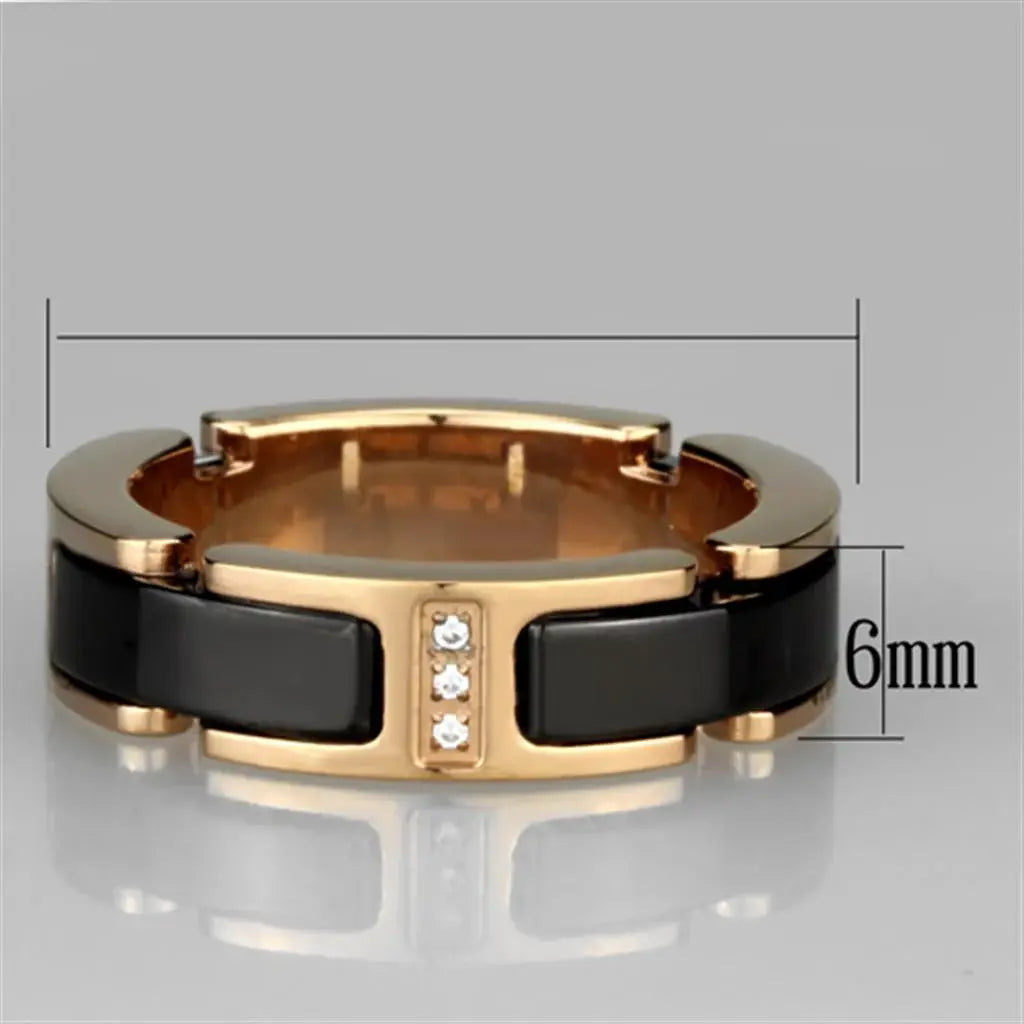3W964 - IP Rose Gold(Ion Plating) Stainless Steel Ring with Ceramic in Jet - Alamode - Flyclothing LLC