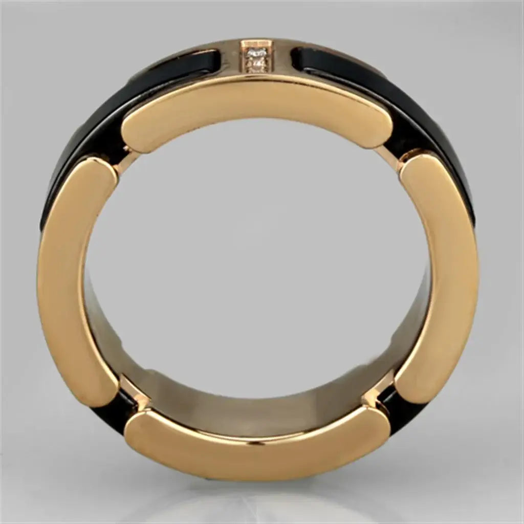 3W964 - IP Rose Gold(Ion Plating) Stainless Steel Ring with Ceramic in Jet - Alamode - Flyclothing LLC