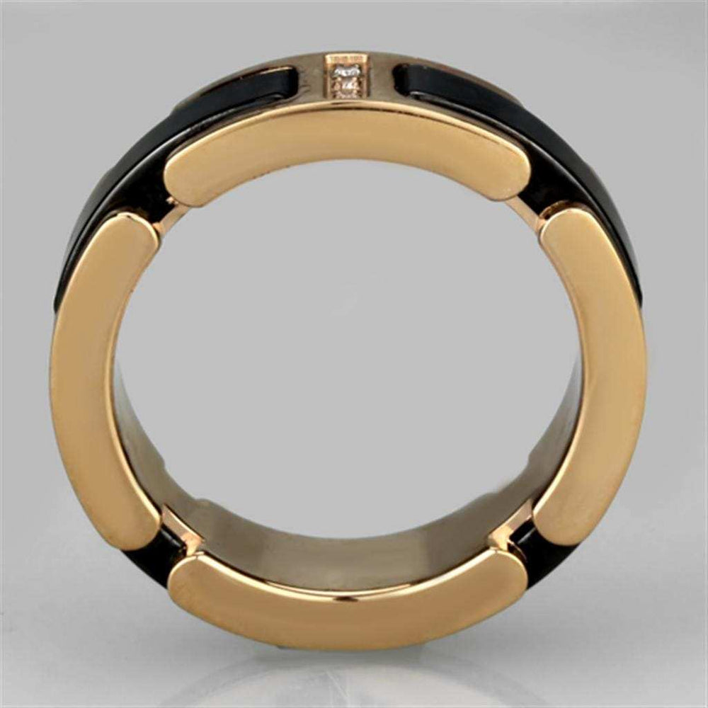 3W964 - IP Rose Gold(Ion Plating) Stainless Steel Ring with Ceramic in Jet - Alamode - Flyclothing LLC