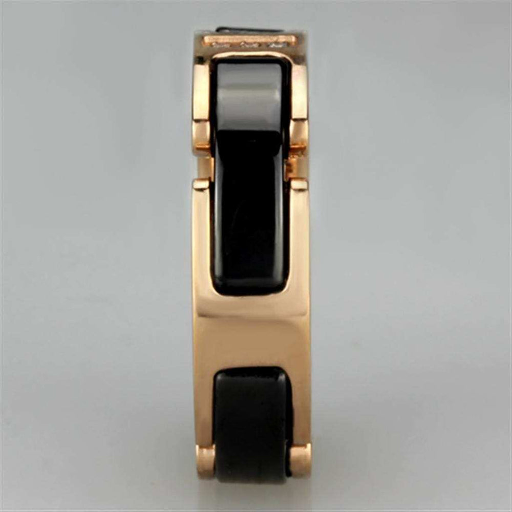 3W964 - IP Rose Gold(Ion Plating) Stainless Steel Ring with Ceramic in Jet - Alamode - Flyclothing LLC