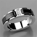 3W966 - High polished (no plating) Stainless Steel Ring with Ceramic in Jet - Alamode - Flyclothing LLC