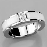 3W967 - High polished (no plating) Stainless Steel Ring with Ceramic in White - Alamode - Flyclothing LLC