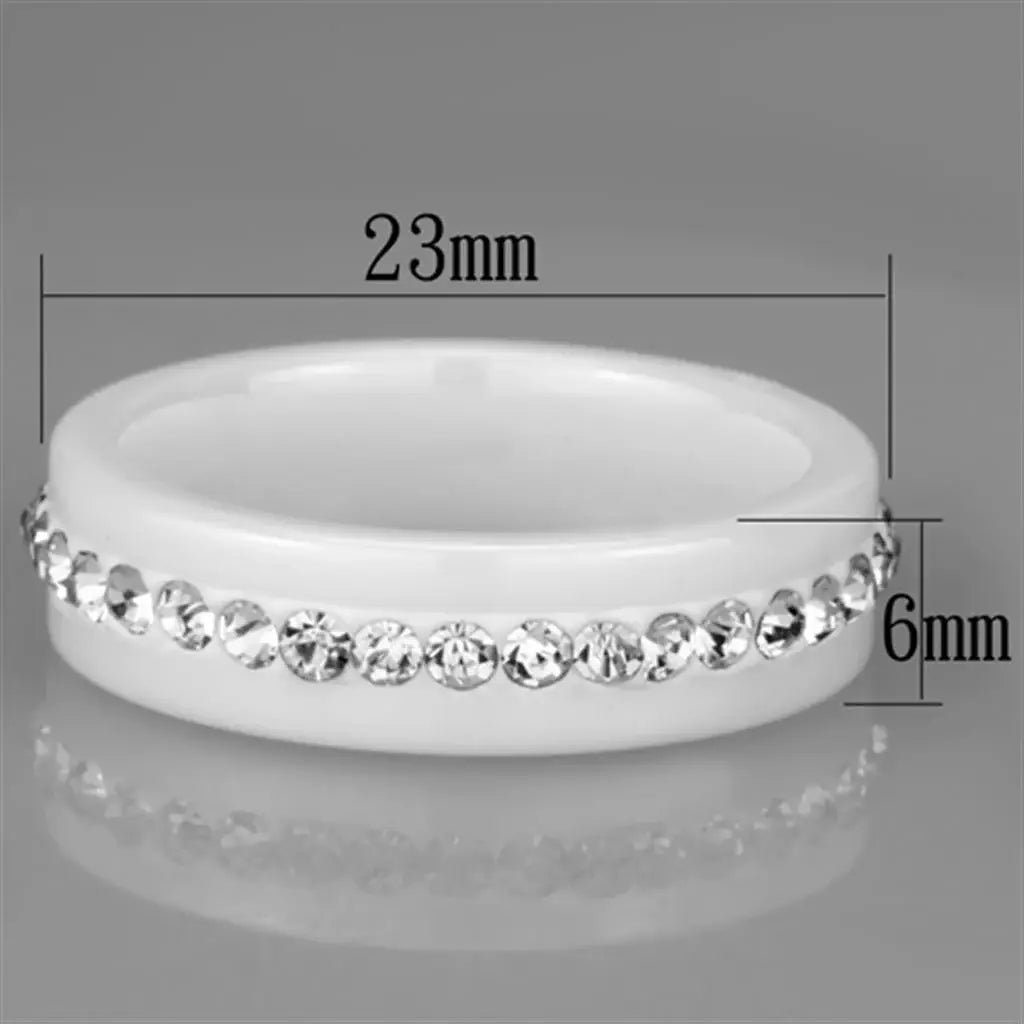 3W968 - High polished (no plating) Stainless Steel Ring with Ceramic in White - Alamode - Flyclothing LLC