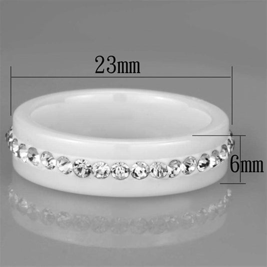 3W968 - High polished (no plating) Stainless Steel Ring with Ceramic in White - Alamode - Flyclothing LLC