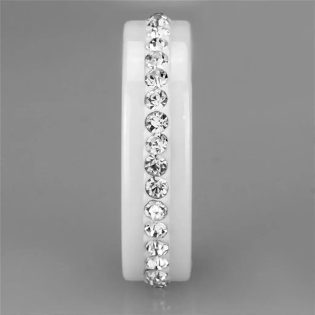 3W968 - High polished (no plating) Stainless Steel Ring with Ceramic in White - Alamode - Flyclothing LLC