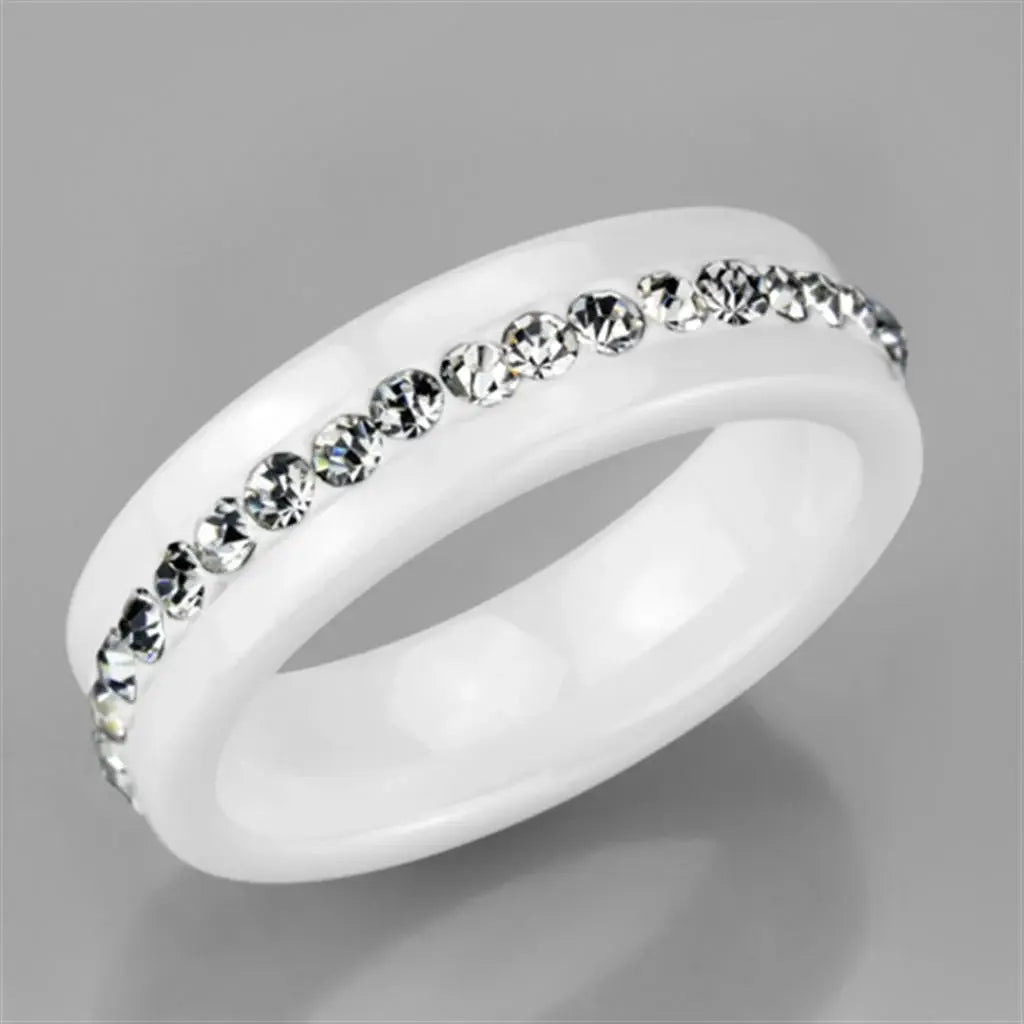 3W968 - High polished (no plating) Stainless Steel Ring with Ceramic in White - Alamode - Flyclothing LLC