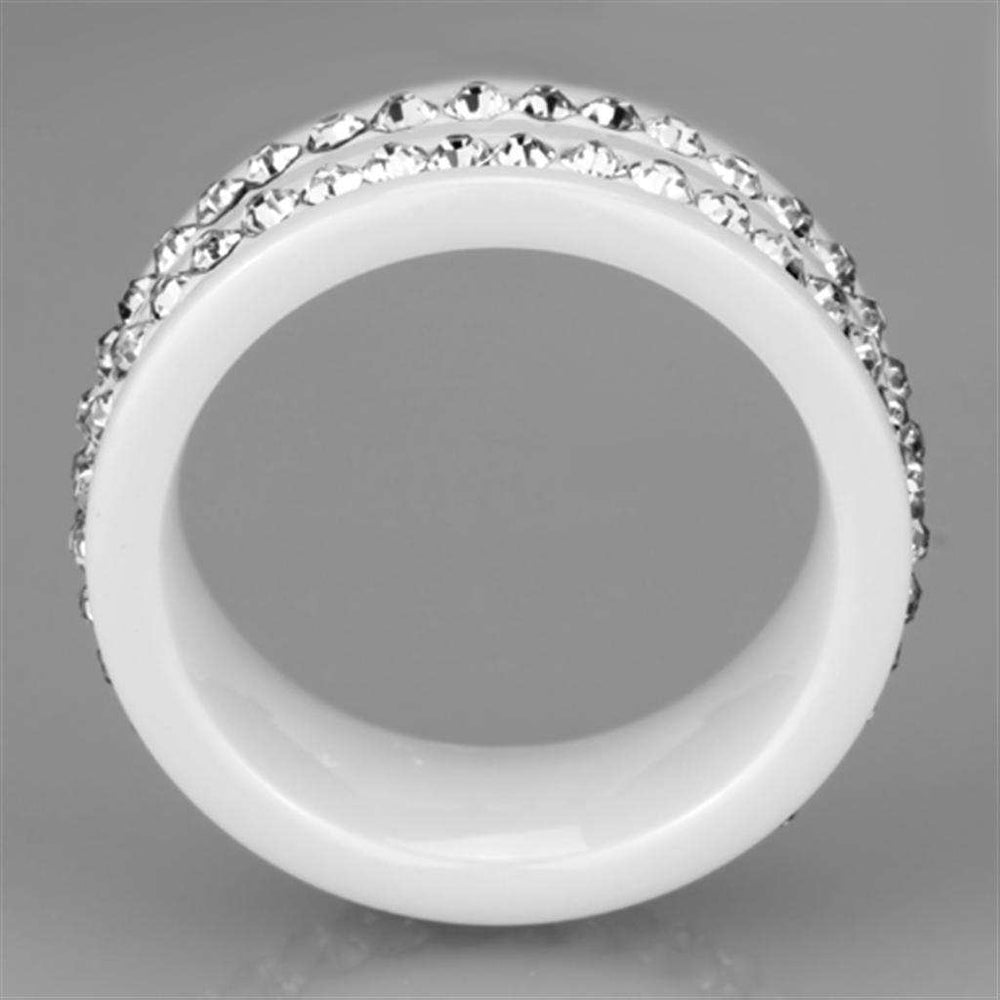 3W970 - High polished (no plating) Stainless Steel Ring with Ceramic in White - Alamode - Flyclothing LLC