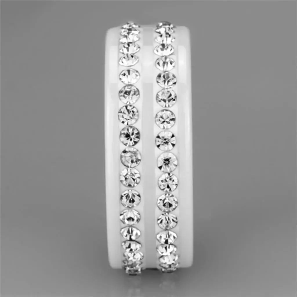 3W970 - High polished (no plating) Stainless Steel Ring with Ceramic in White - Alamode - Flyclothing LLC