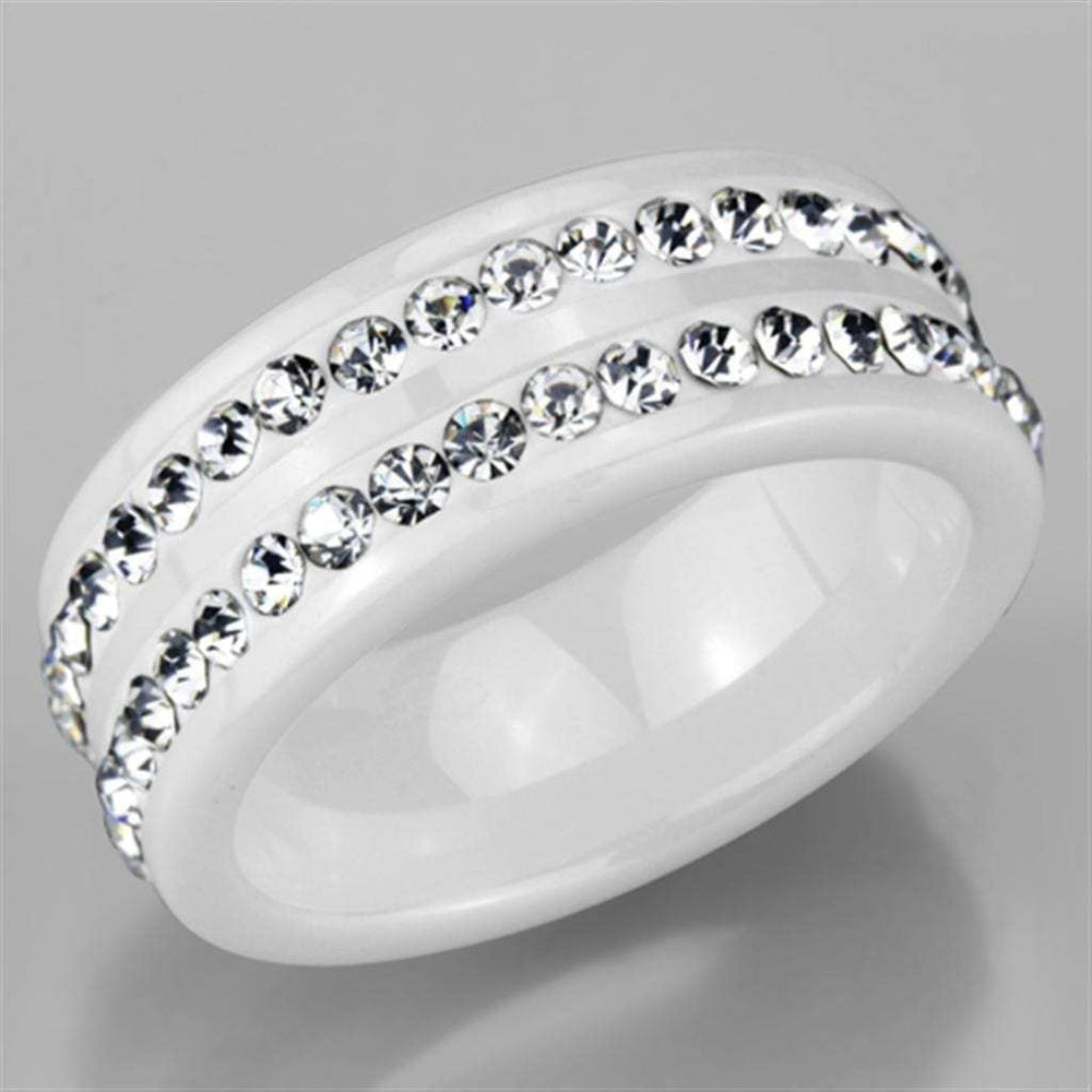 3W970 - High polished (no plating) Stainless Steel Ring with Ceramic in White - Alamode - Flyclothing LLC
