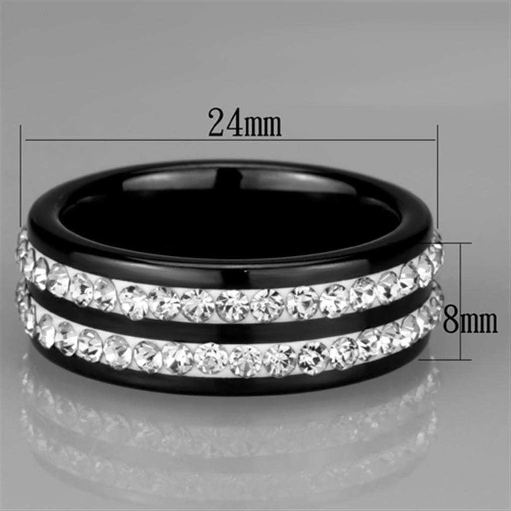 3W971 - High polished (no plating) Stainless Steel Ring with Ceramic in Jet - Alamode - Flyclothing LLC