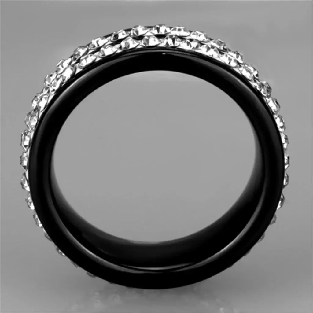 3W971 - High polished (no plating) Stainless Steel Ring with Ceramic in Jet - Alamode - Flyclothing LLC
