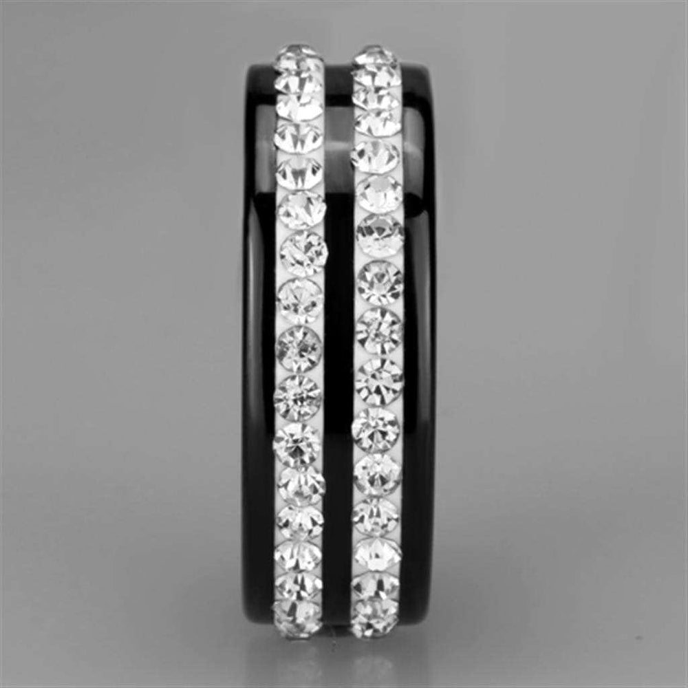 3W971 - High polished (no plating) Stainless Steel Ring with Ceramic in Jet - Alamode - Flyclothing LLC
