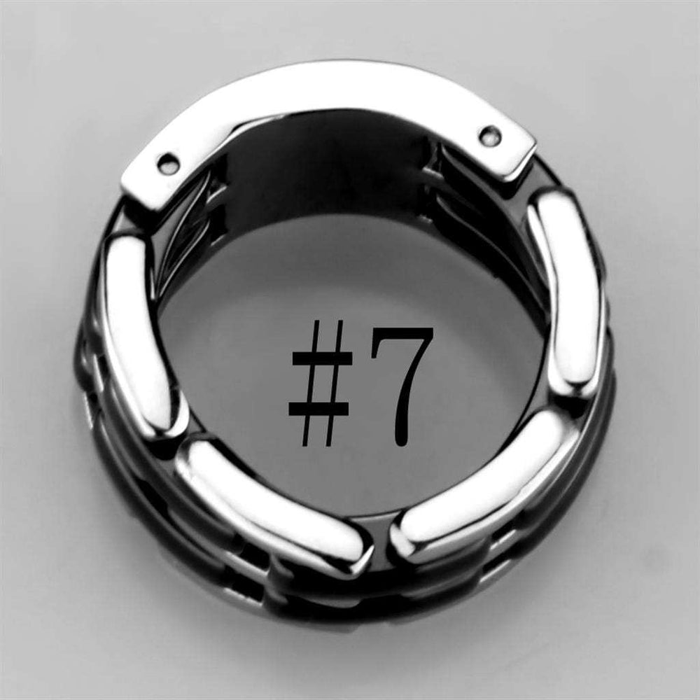 3W974 - High polished (no plating) Stainless Steel Ring with Ceramic in Jet - Alamode - Flyclothing LLC