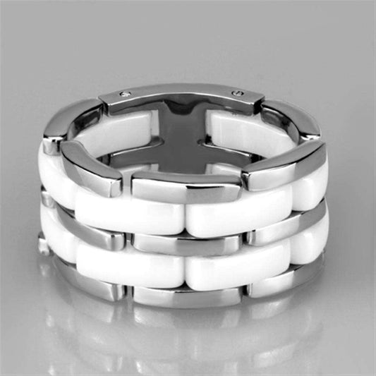 3W975 - High polished (no plating) Stainless Steel Ring with Ceramic in White - Alamode - Flyclothing LLC