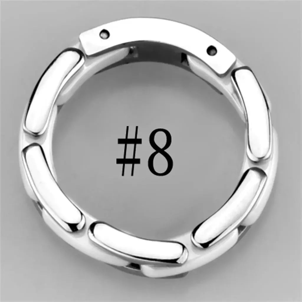 3W975 - High polished (no plating) Stainless Steel Ring with Ceramic in White - Alamode - Flyclothing LLC