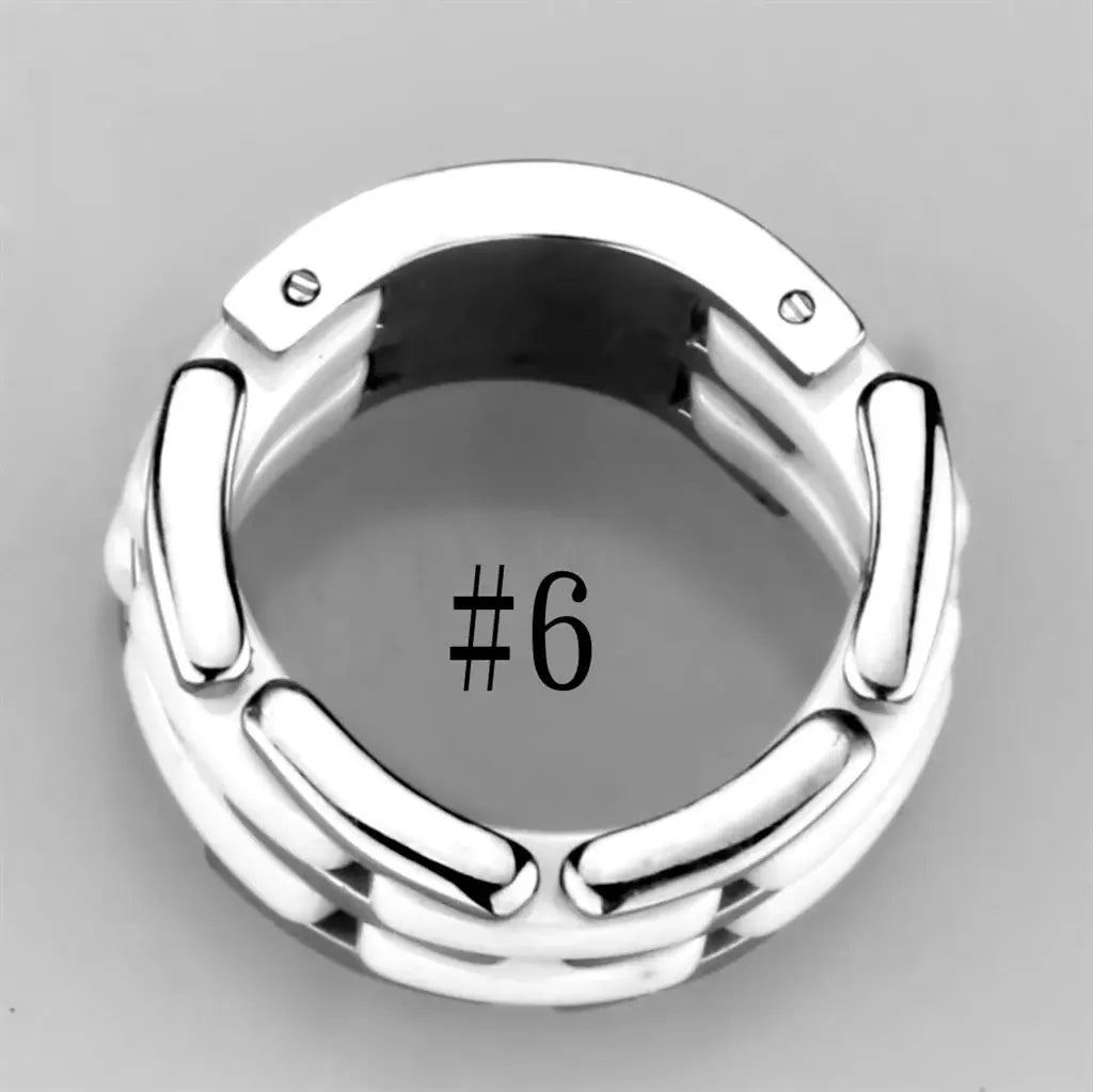 3W975 - High polished (no plating) Stainless Steel Ring with Ceramic in White - Alamode - Flyclothing LLC