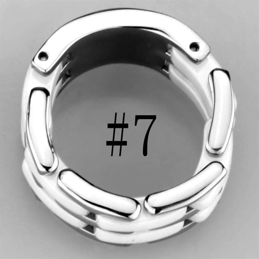3W975 - High polished (no plating) Stainless Steel Ring with Ceramic in White - Alamode - Flyclothing LLC