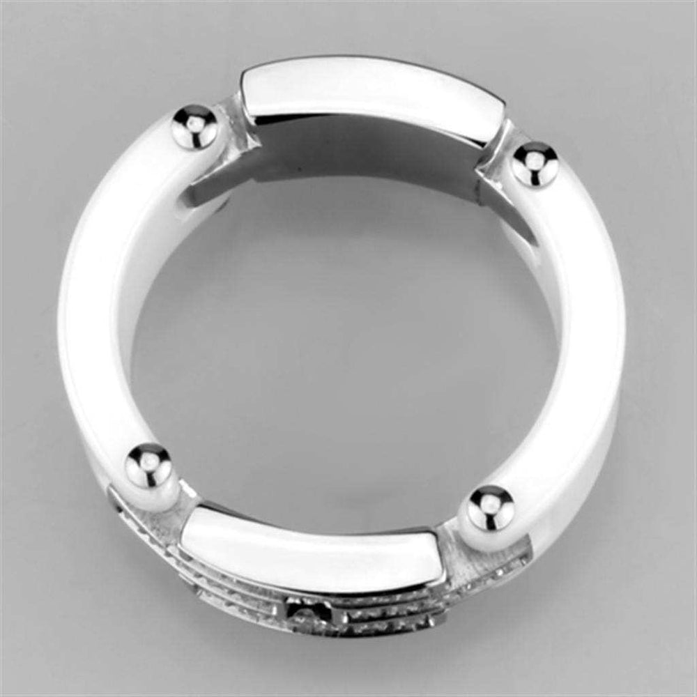 3W977 - High polished (no plating) Stainless Steel Ring with Ceramic in White - Alamode - Flyclothing LLC
