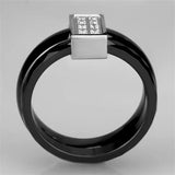 3W978 - High polished (no plating) Stainless Steel Ring with Ceramic in Jet - Alamode - Flyclothing LLC