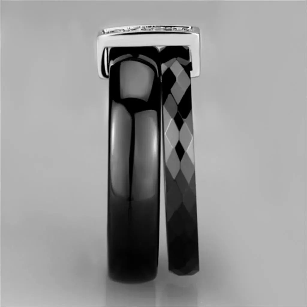 3W978 - High polished (no plating) Stainless Steel Ring with Ceramic in Jet - Alamode - Flyclothing LLC