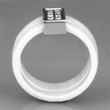 3W979 - High polished (no plating) Stainless Steel Ring with Ceramic in White - Alamode - Flyclothing LLC
