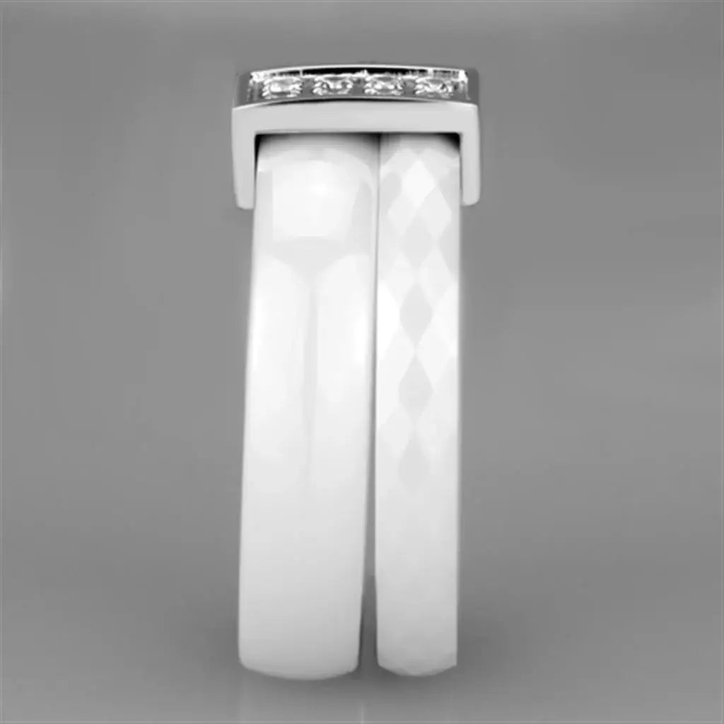 3W979 - High polished (no plating) Stainless Steel Ring with Ceramic in White - Alamode - Flyclothing LLC