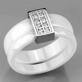 3W979 - High polished (no plating) Stainless Steel Ring with Ceramic in White - Alamode - Flyclothing LLC