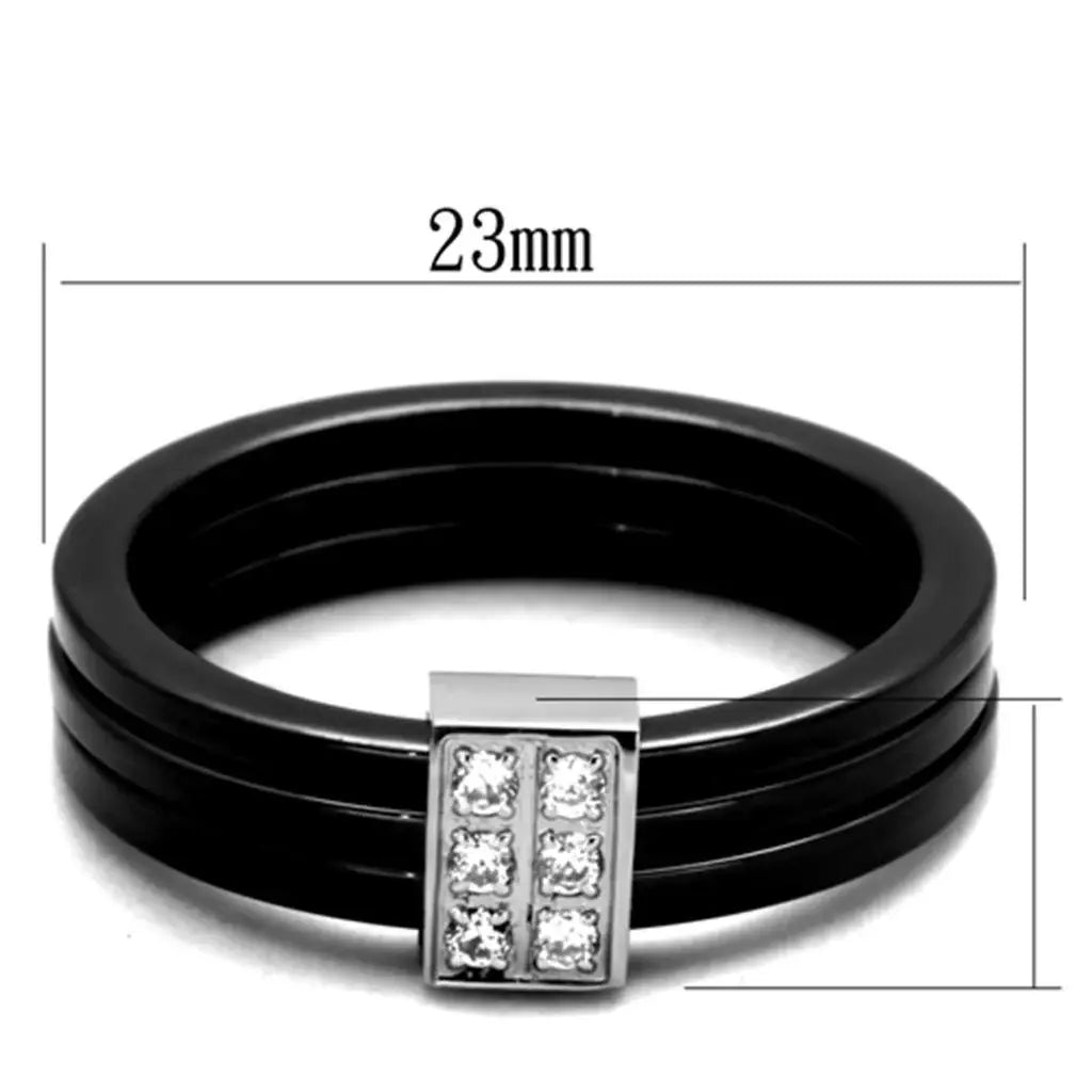 3W980 - High polished (no plating) Stainless Steel Ring with Ceramic in Jet - Alamode - Flyclothing LLC
