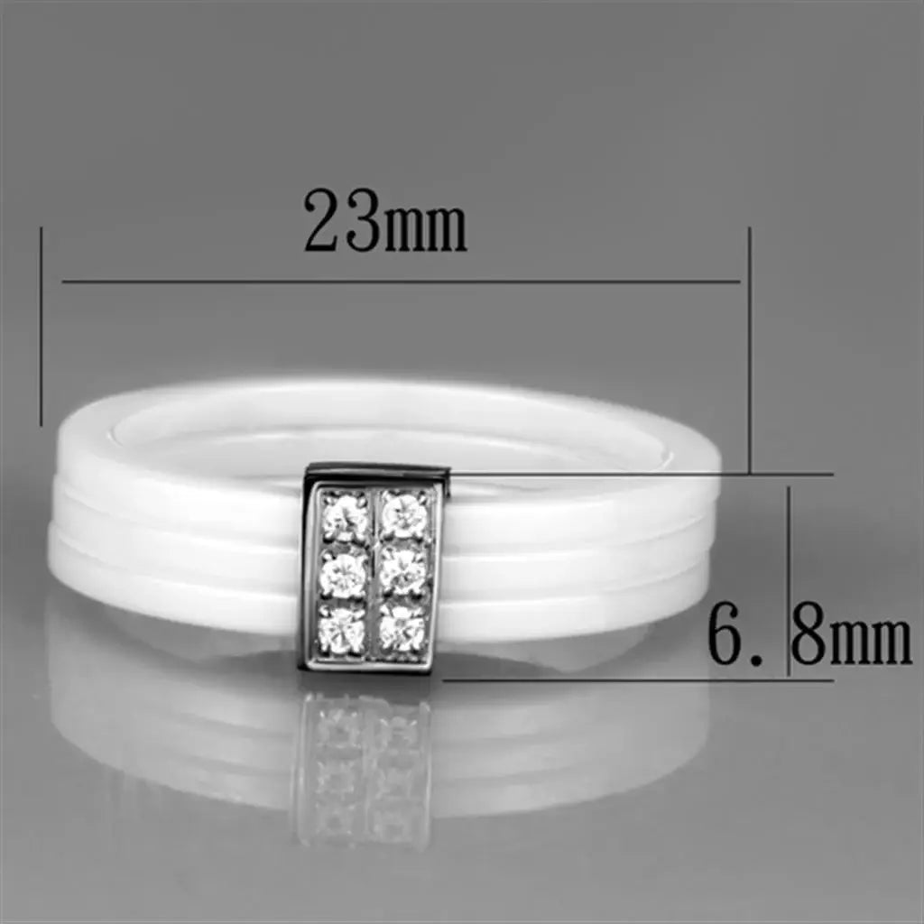 3W981 - High polished (no plating) Stainless Steel Ring with Ceramic in White - Alamode - Flyclothing LLC