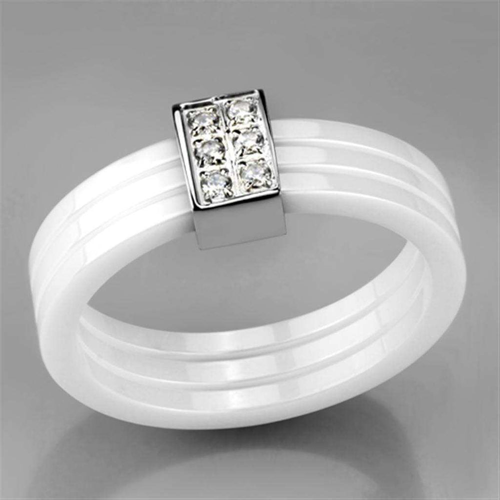 3W981 - High polished (no plating) Stainless Steel Ring with Ceramic in White - Alamode - Flyclothing LLC
