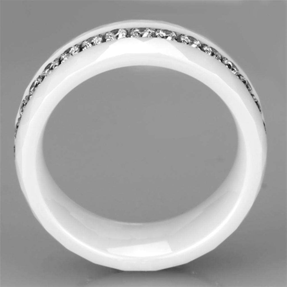 3W983 - High polished (no plating) Stainless Steel Ring with Ceramic in White - Alamode - Flyclothing LLC