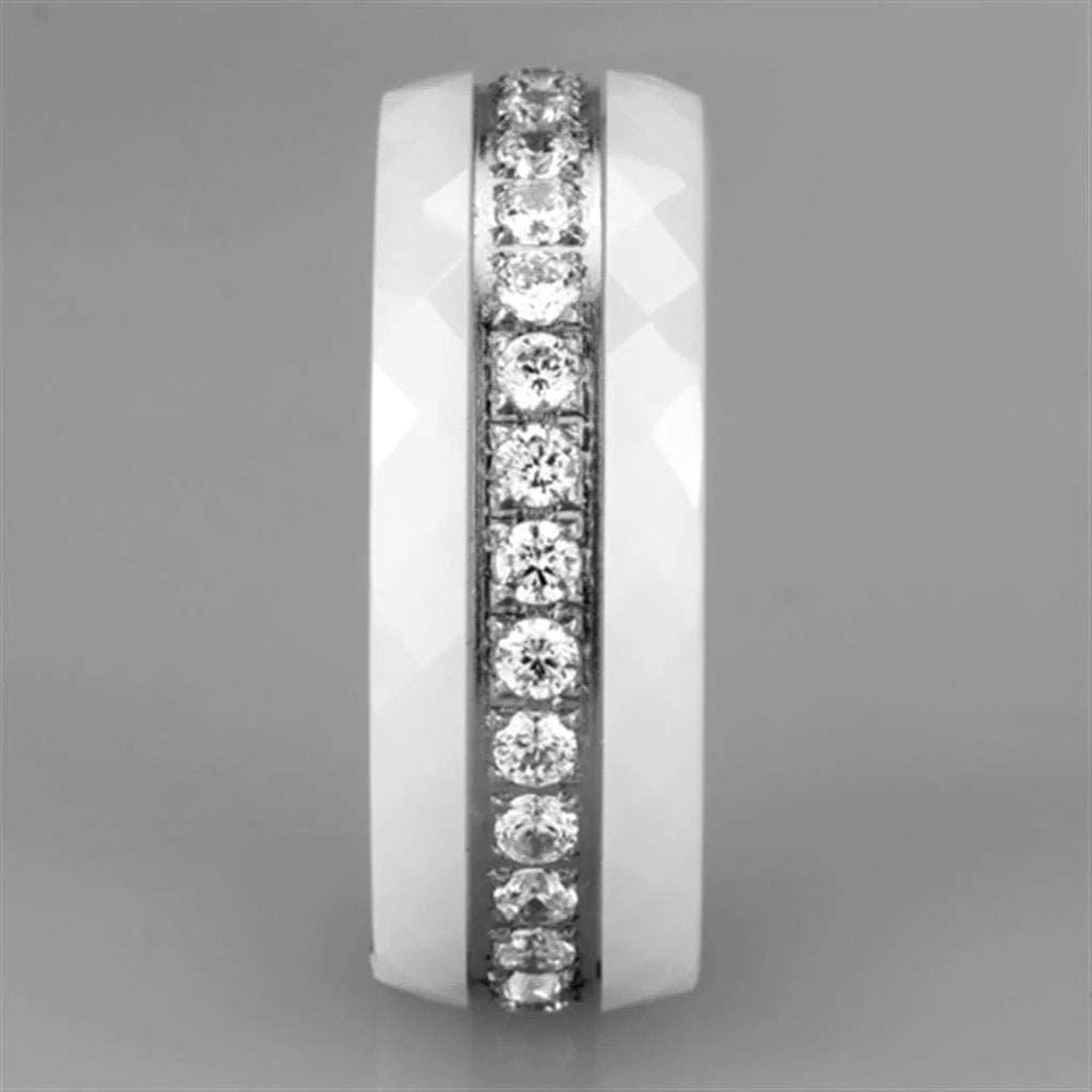 3W983 - High polished (no plating) Stainless Steel Ring with Ceramic in White - Alamode - Flyclothing LLC