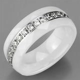 3W983 - High polished (no plating) Stainless Steel Ring with Ceramic in White - Alamode - Flyclothing LLC