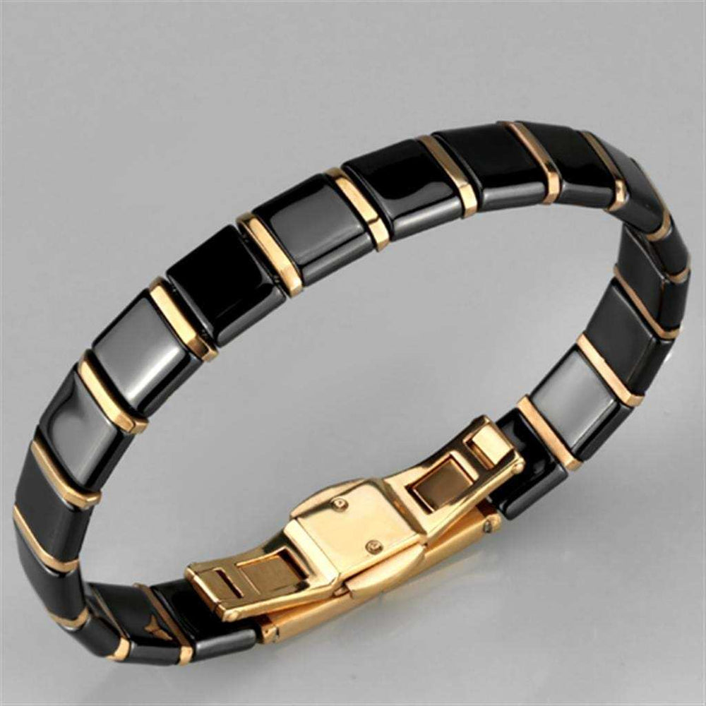3W986 - IP Rose Gold(Ion Plating) Stainless Steel Bracelet with Ceramic in Jet - Alamode - Flyclothing LLC