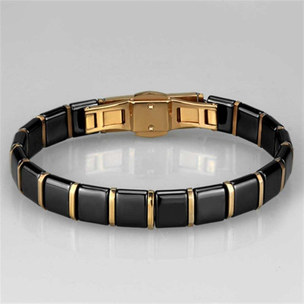3W986 - IP Rose Gold(Ion Plating) Stainless Steel Bracelet with Ceramic in Jet - Alamode - Flyclothing LLC