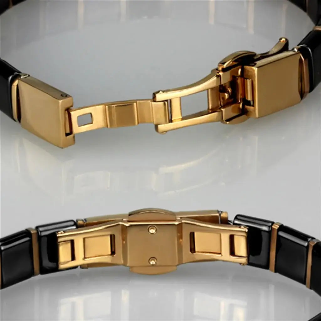 3W986 - IP Rose Gold(Ion Plating) Stainless Steel Bracelet with Ceramic in Jet - Alamode - Flyclothing LLC