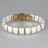 3W987 - IP Rose Gold(Ion Plating) Stainless Steel Bracelet with Ceramic in White - Alamode - Flyclothing LLC