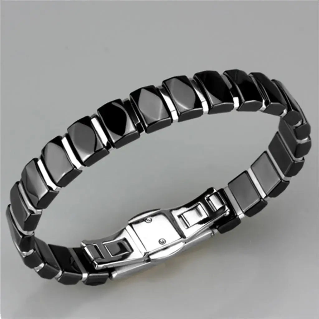 3W990 - High polished (no plating) Stainless Steel Bracelet with Ceramic in Jet - Alamode - Flyclothing LLC