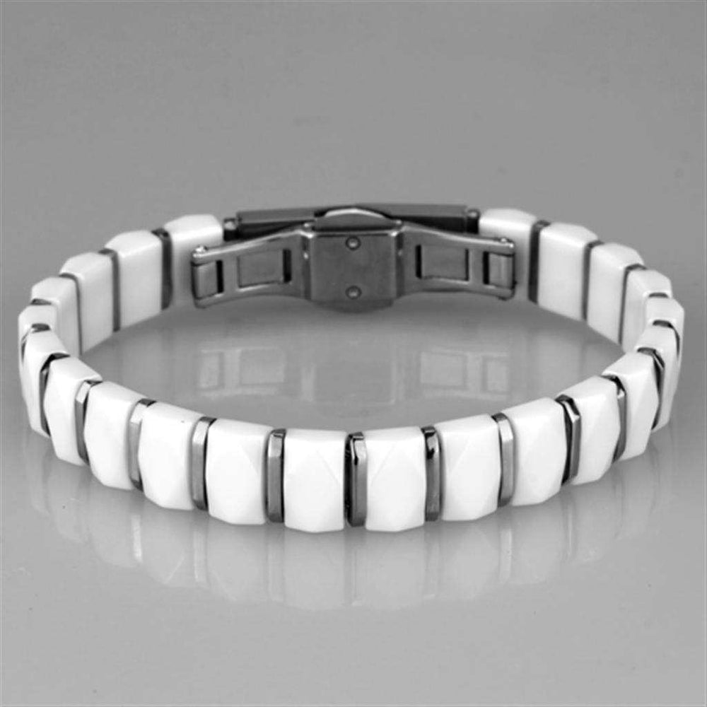 3W991 - High polished (no plating) Stainless Steel Bracelet with Ceramic in White - Alamode - Flyclothing LLC