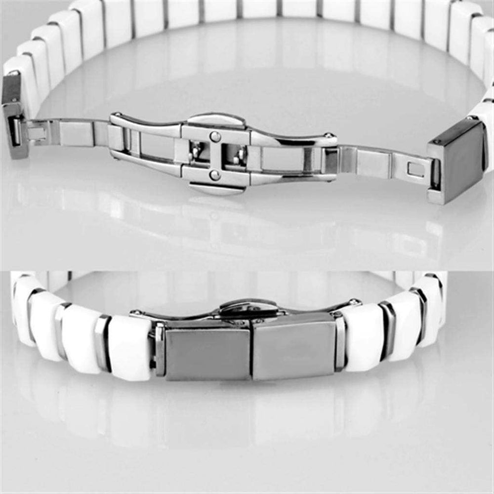 3W991 - High polished (no plating) Stainless Steel Bracelet with Ceramic in White - Alamode - Flyclothing LLC