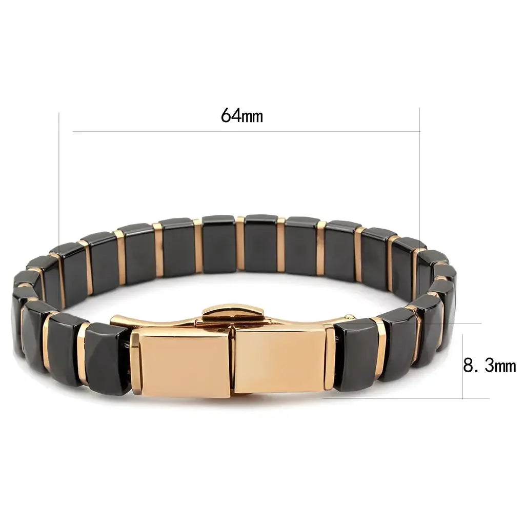 3W992 - IP Rose Gold(Ion Plating) Stainless Steel Bracelet with Ceramic in Jet - Alamode - Flyclothing LLC
