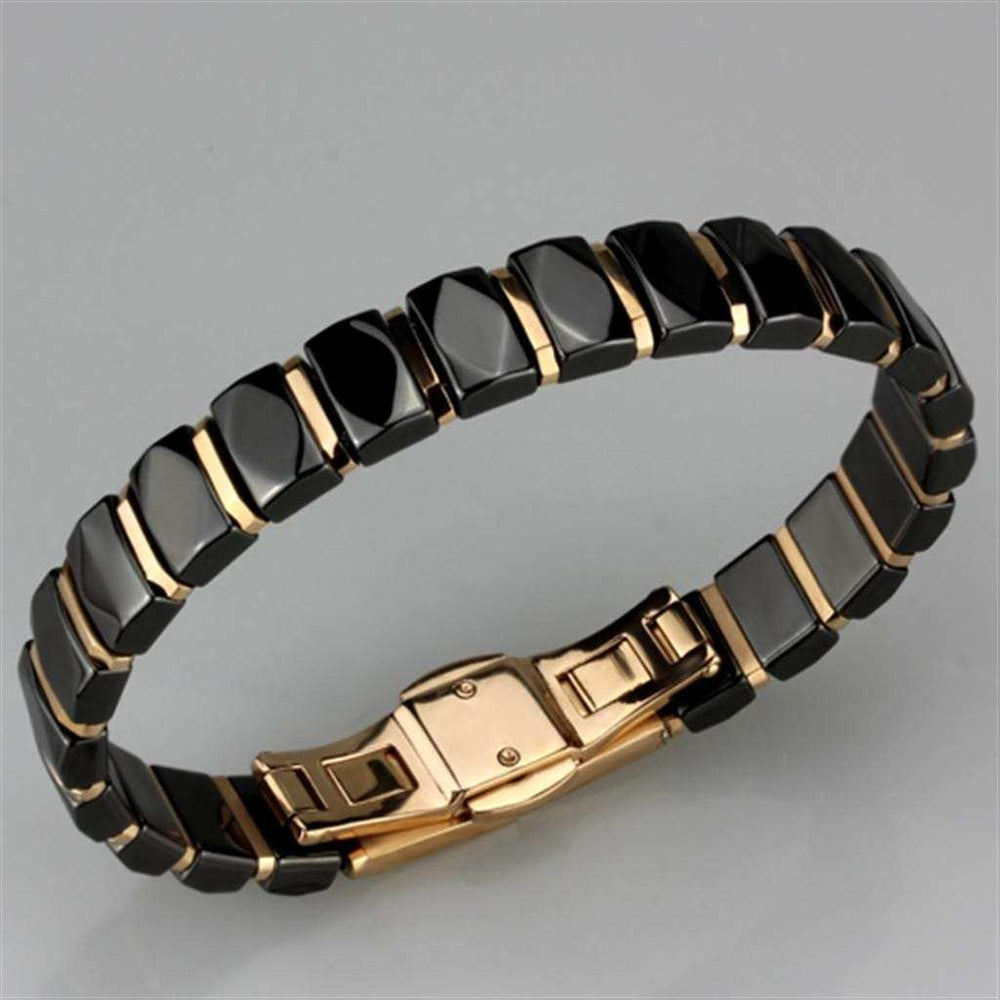 3W992 - IP Rose Gold(Ion Plating) Stainless Steel Bracelet with Ceramic in Jet - Alamode - Flyclothing LLC