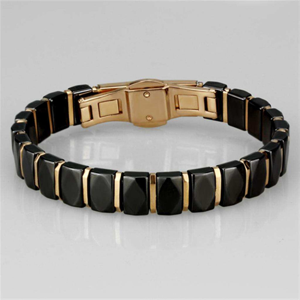 3W992 - IP Rose Gold(Ion Plating) Stainless Steel Bracelet with Ceramic in Jet - Alamode - Flyclothing LLC